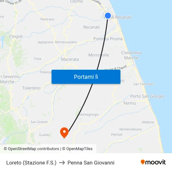 Loreto (Stazione F.S.) to Penna San Giovanni map