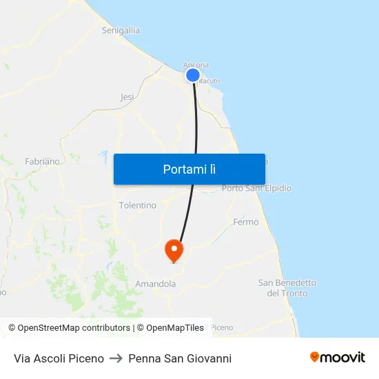 Via Ascoli Piceno to Penna San Giovanni map