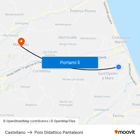 Castellano to Polo Didattico Pantaleoni map