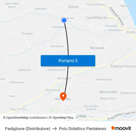 Padiglione (Distributore) to Polo Didattico Pantaleoni map