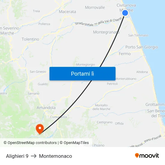 Alighieri 9 to Montemonaco map
