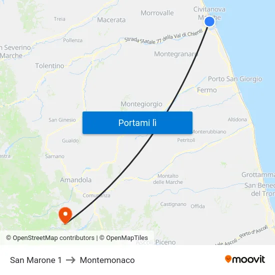 San Marone 1 to Montemonaco map