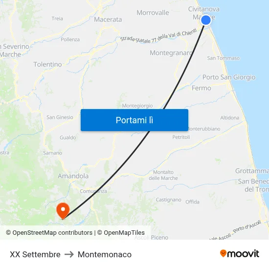XX Settembre to Montemonaco map