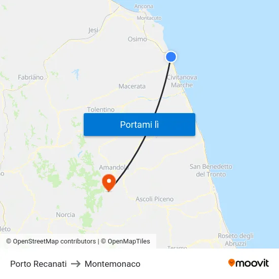 Porto Recanati to Montemonaco map