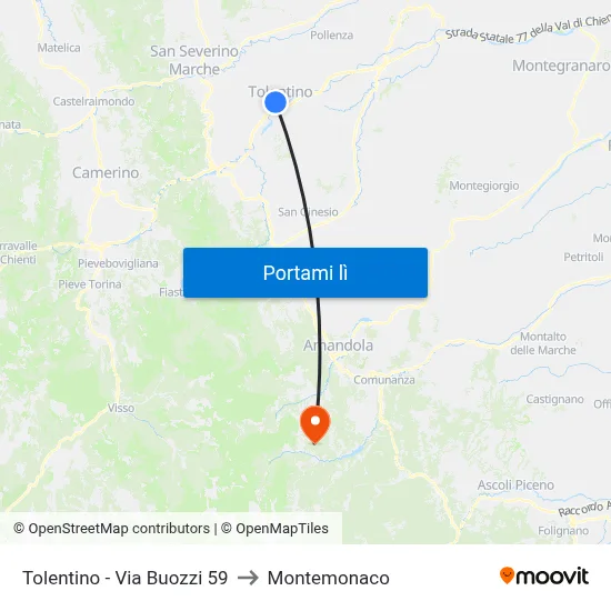 Tolentino - Via Buozzi 59 to Montemonaco map