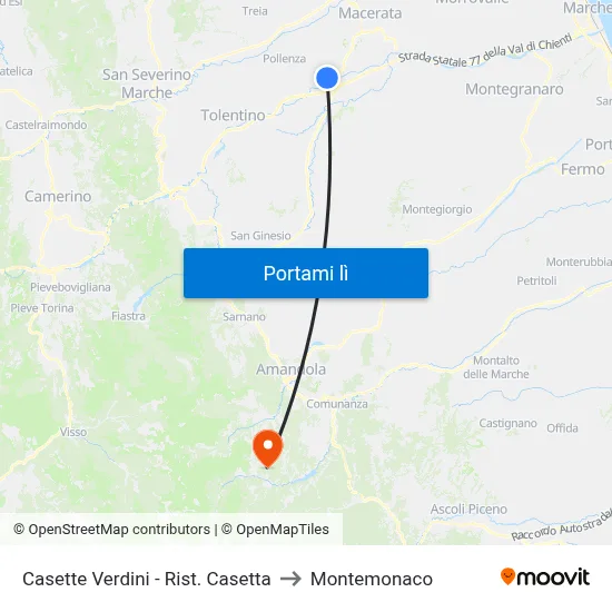 Casette Verdini - Rist. Casetta to Montemonaco map