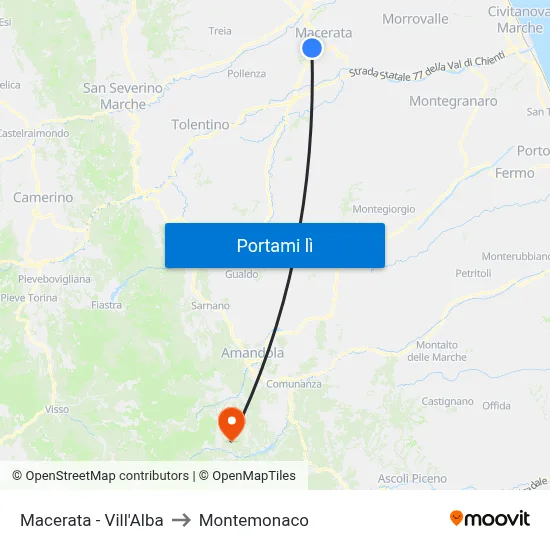 Macerata - Vill'Alba to Montemonaco map