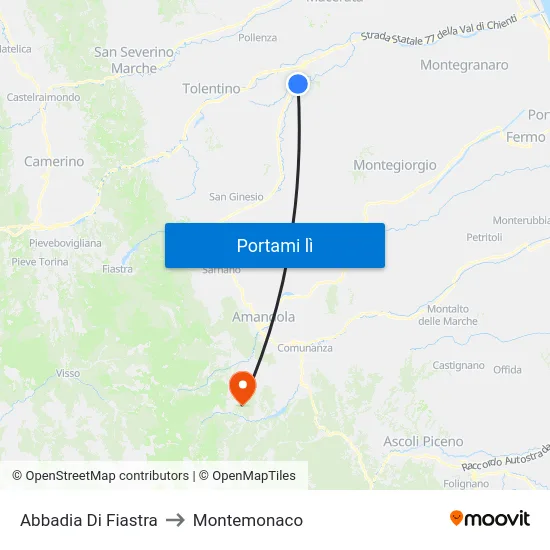 Abbadia Di Fiastra to Montemonaco map