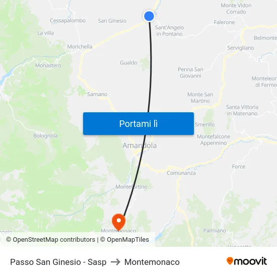 Passo San Ginesio - Sasp to Montemonaco map