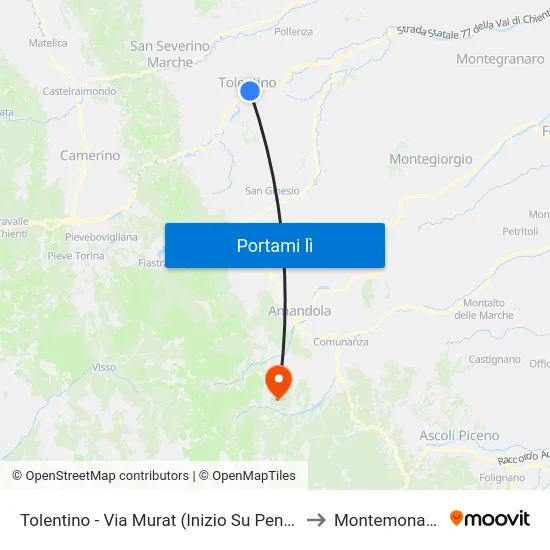 Tolentino - Via Murat (Inizio Su Pensili to Montemonaco map
