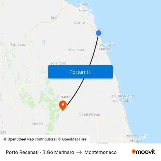 Porto Recanati - B.Go Marinaro to Montemonaco map