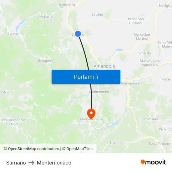 Sarnano to Montemonaco map