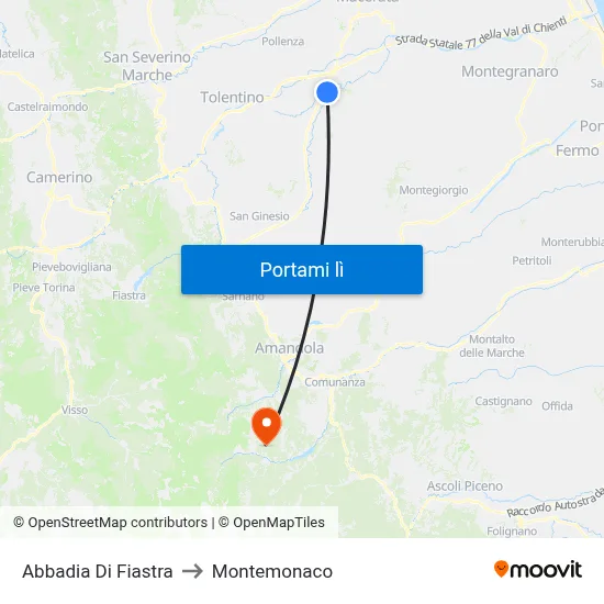 Abbadia Di Fiastra to Montemonaco map