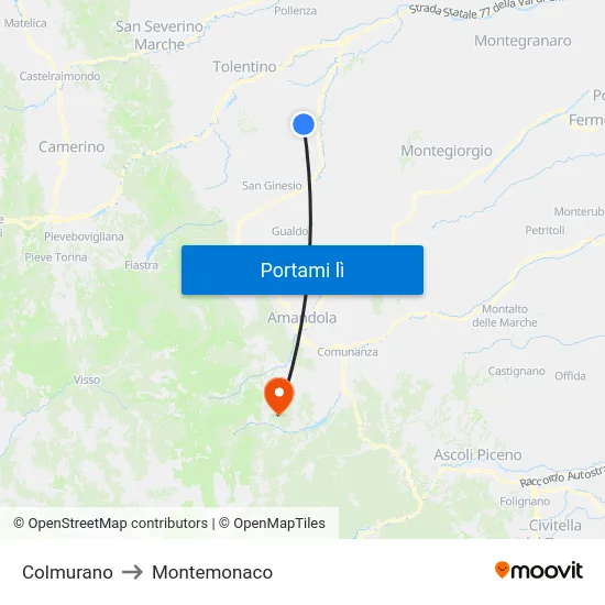 Colmurano to Montemonaco map