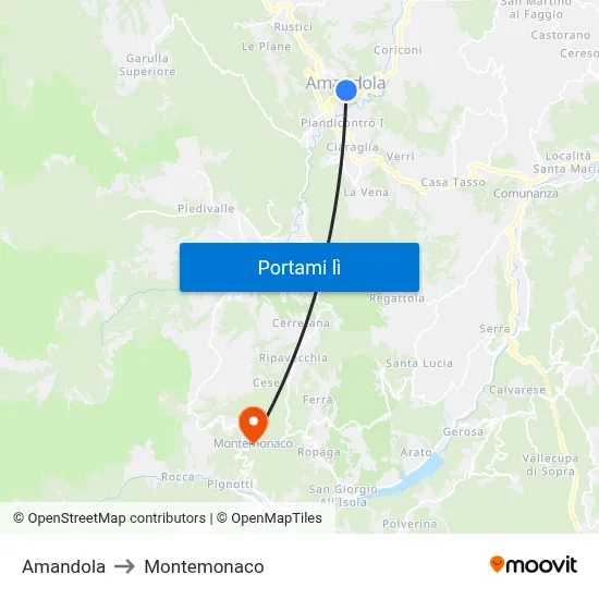 Amandola to Montemonaco map