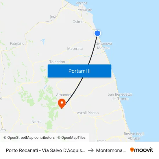 Porto Recanati - Via Salvo D'Acquisto to Montemonaco map