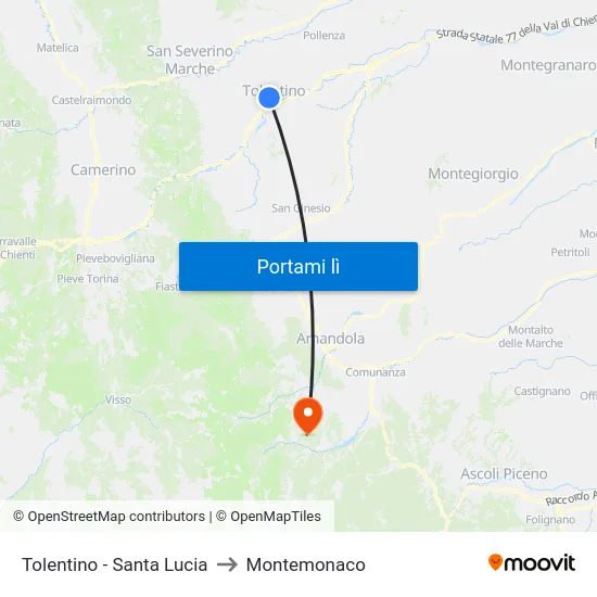 Tolentino - Santa Lucia to Montemonaco map