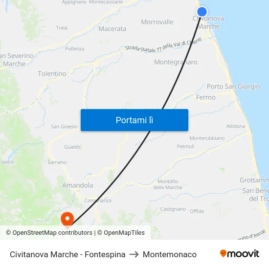 Civitanova Marche - Fontespina to Montemonaco map