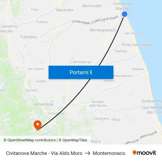 Civitanova Marche - Via Aldo Moro to Montemonaco map