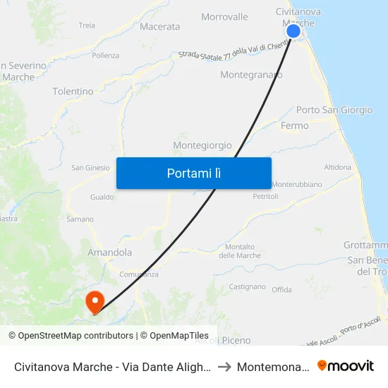 Civitanova Marche - Via Dante Alighieri to Montemonaco map