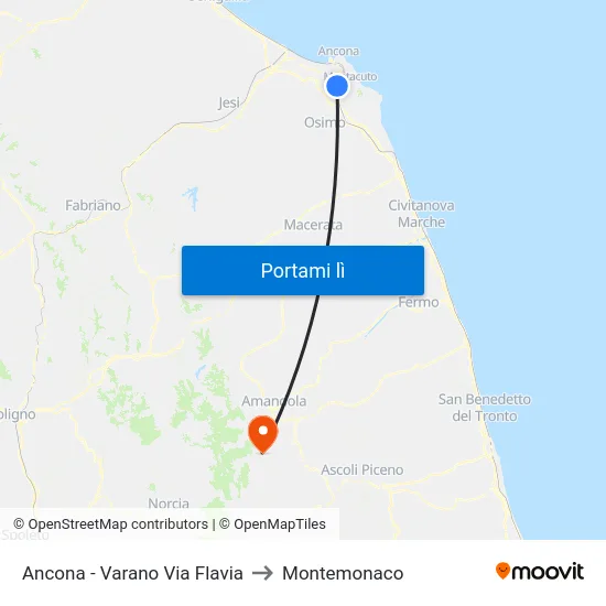 Ancona - Varano Via Flavia to Montemonaco map