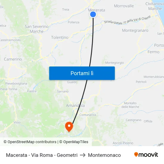 Macerata - Via Roma - Geometri to Montemonaco map