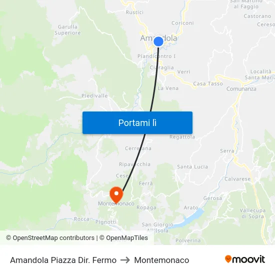 Amandola Piazza Dir. Fermo to Montemonaco map