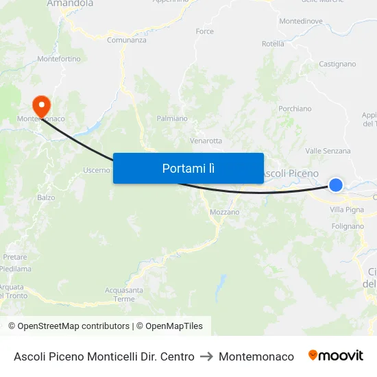 Ascoli Piceno Monticelli Dir. Centro to Montemonaco map