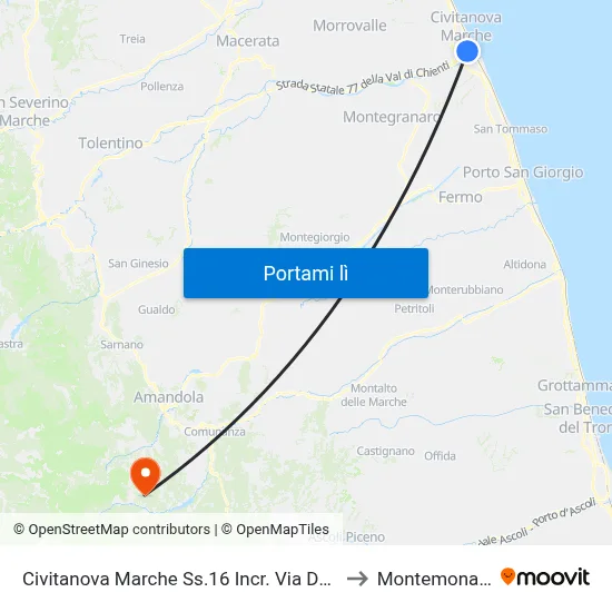 Civitanova Marche Ss.16 Incr. Via Dei Mi to Montemonaco map