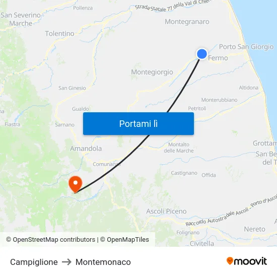 Campiglione to Montemonaco map