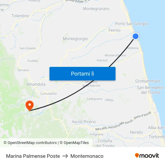 Marina Palmense Poste to Montemonaco map