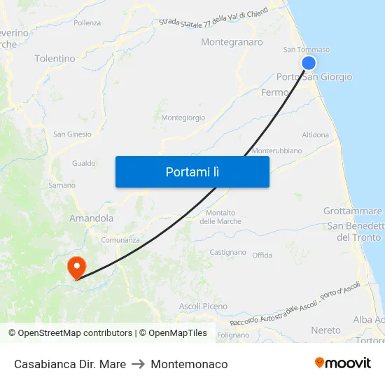 Casabianca Dir. Mare to Montemonaco map