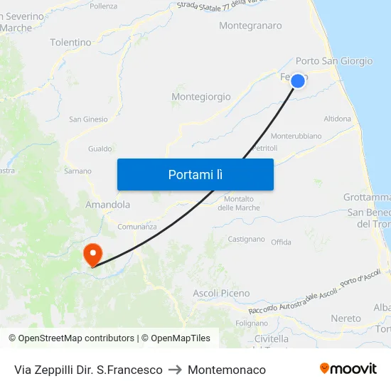 Via Zeppilli Dir. S.Francesco to Montemonaco map