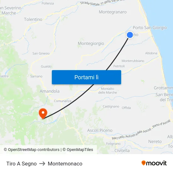 Tiro A Segno to Montemonaco map