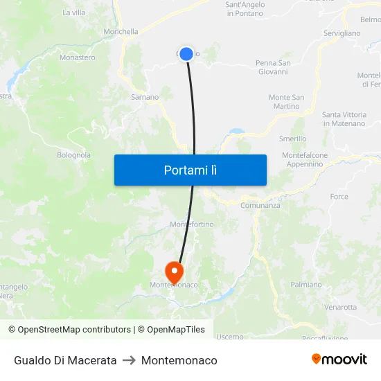 Gualdo Di Macerata to Montemonaco map