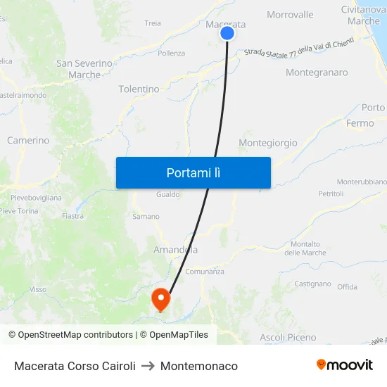 Macerata Corso Cairoli to Montemonaco map
