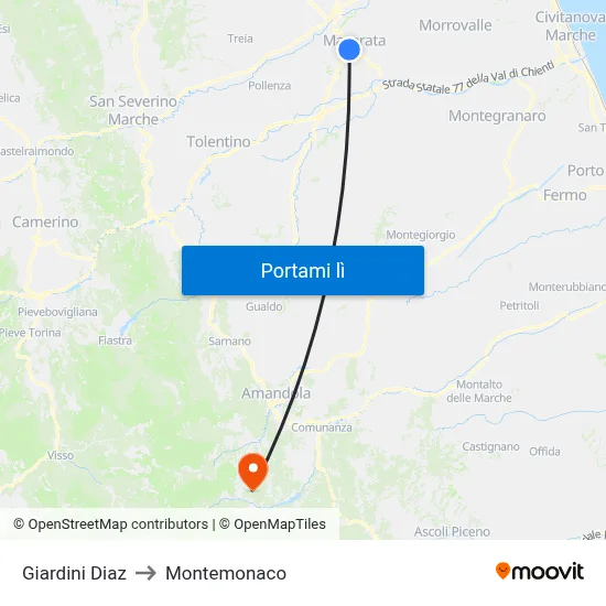 Giardini Diaz to Montemonaco map