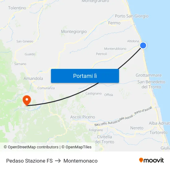 Pedaso Stazione FS to Montemonaco map