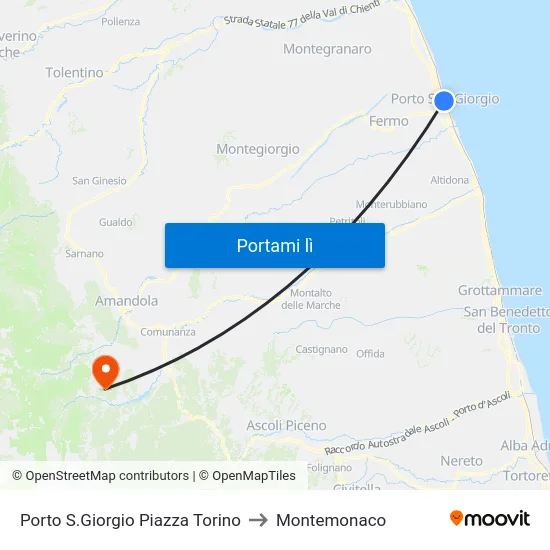 Porto S.Giorgio Piazza Torino to Montemonaco map