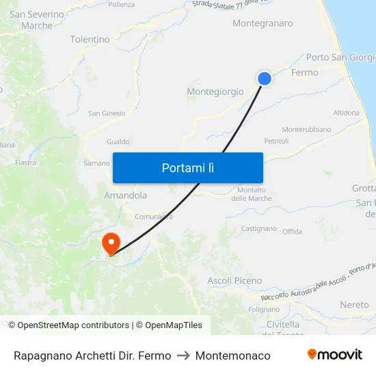 Rapagnano Archetti Dir. Fermo to Montemonaco map