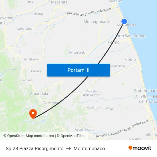 Sp.28 Piazza Risorgimento to Montemonaco map