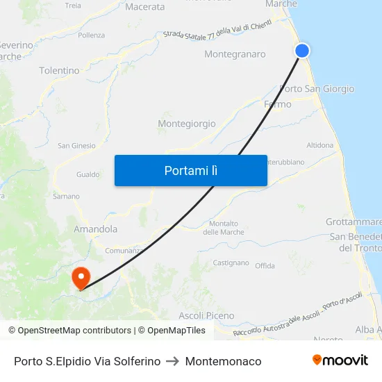 Porto S.Elpidio Via Solferino to Montemonaco map