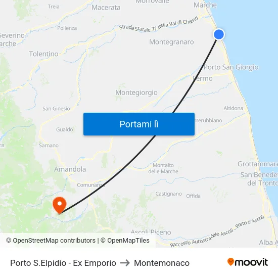 Porto S.Elpidio - Ex Emporio to Montemonaco map