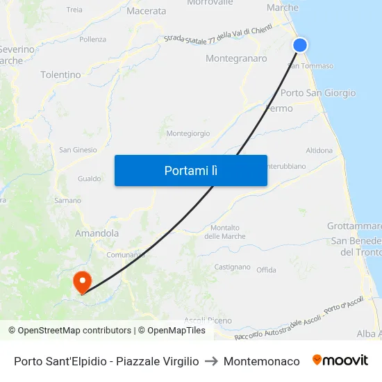 Porto Sant'Elpidio - Piazzale Virgilio to Montemonaco map