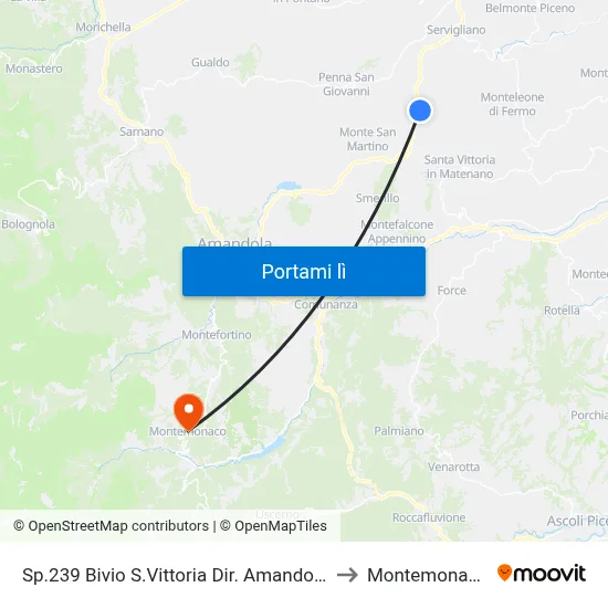 Sp.239 Bivio S.Vittoria Dir. Amandola to Montemonaco map