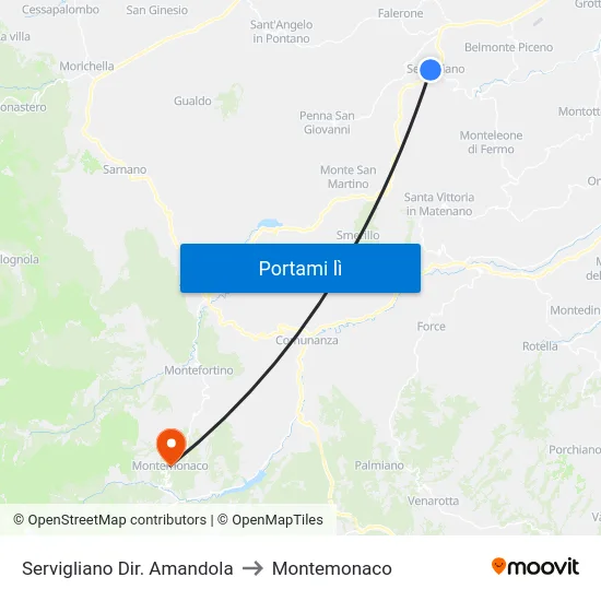 Servigliano Dir. Amandola to Montemonaco map