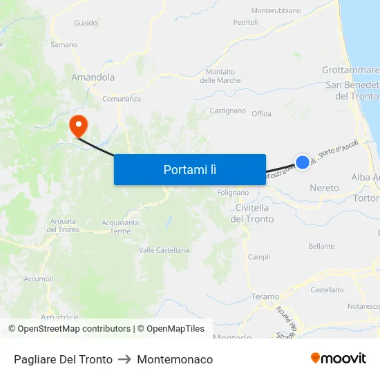Pagliare Del Tronto to Montemonaco map