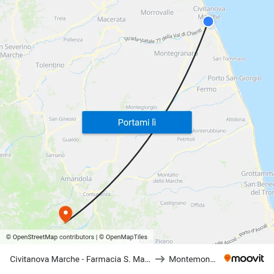 Civitanova Marche - Farmacia S. Marone to Montemonaco map