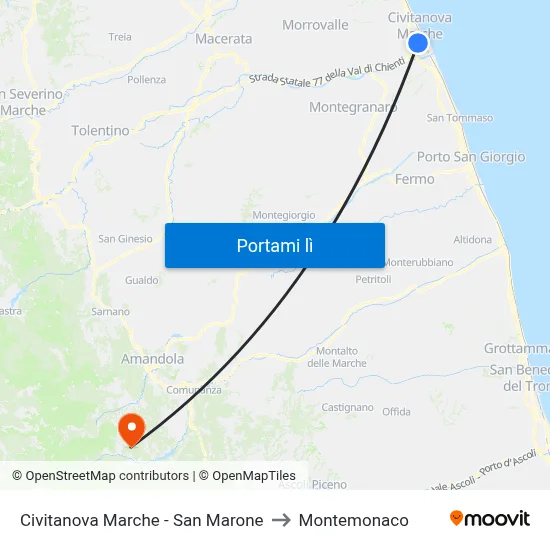 Civitanova Marche - San Marone to Montemonaco map