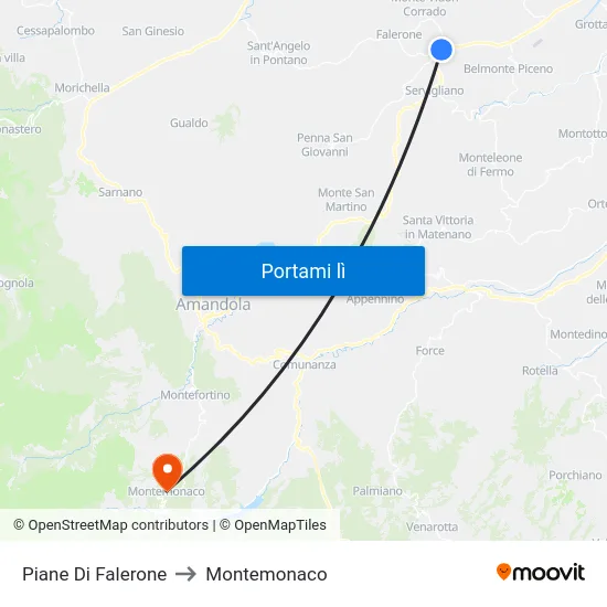 Piane Di Falerone to Montemonaco map